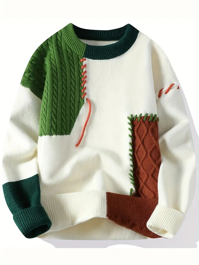 A Tonal Patchwork Knit Pullover – Unisex