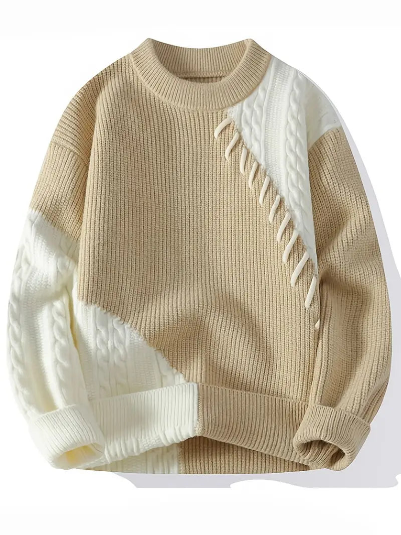 Patchwork Neutrals Sweater – Beige Ivory Mix