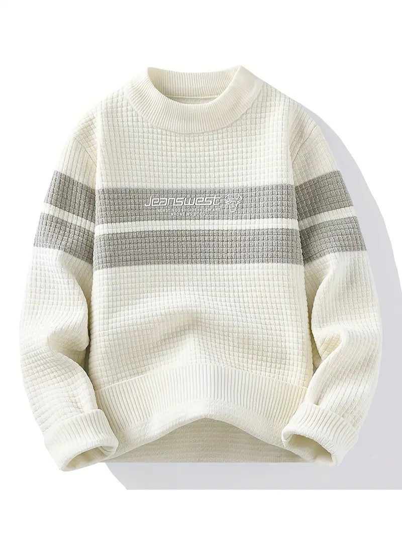 Block Stripe Textured Knit – Cream & Gray