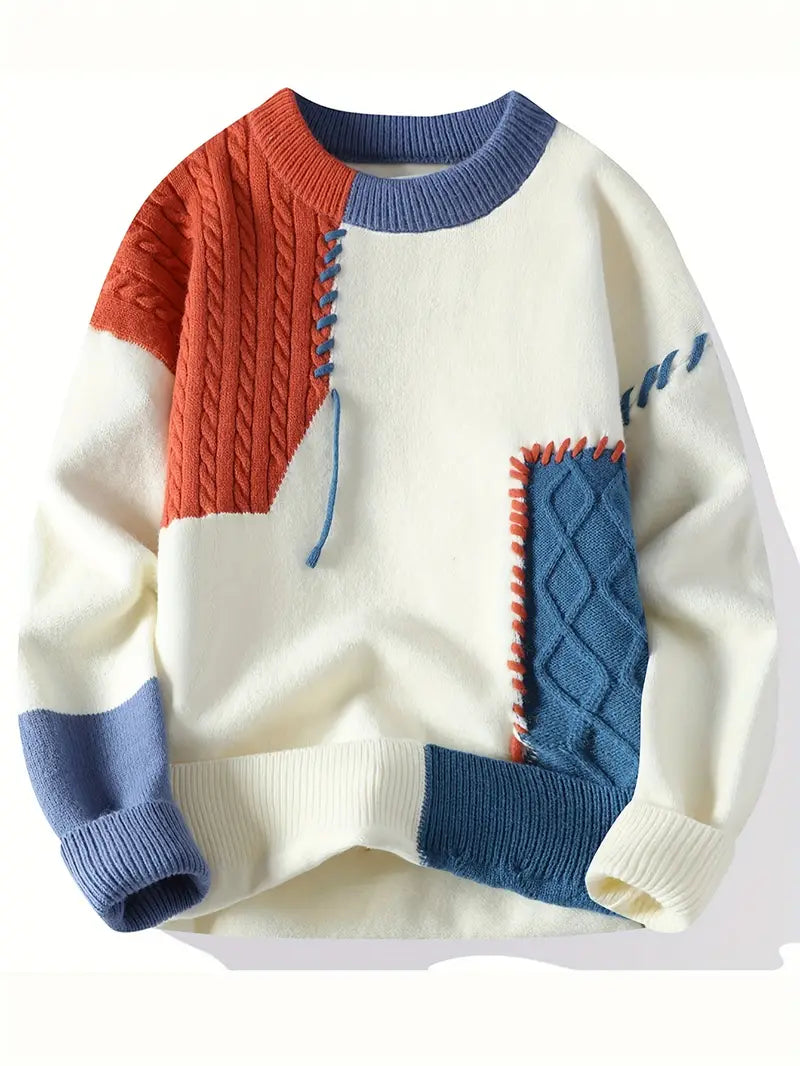 A Tonal Patchwork Knit Pullover – Unisex