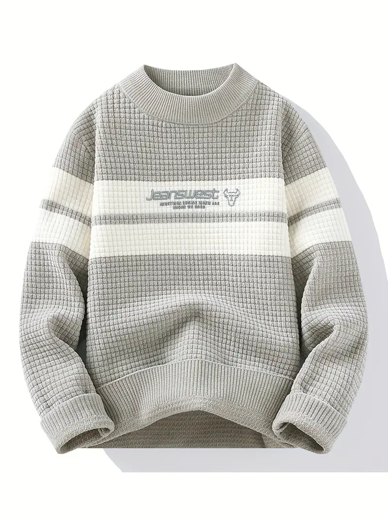 Block Stripe Textured Knit – Cream & Gray