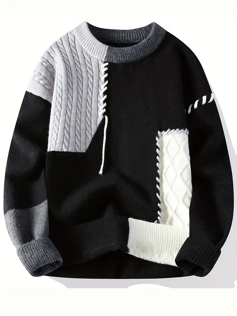 A Tonal Patchwork Knit Pullover – Unisex