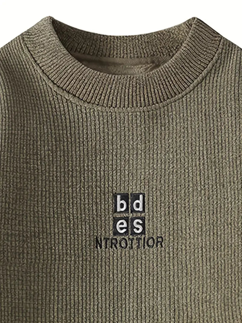 Clean Stitch Embroidered Sweater – Olive Green