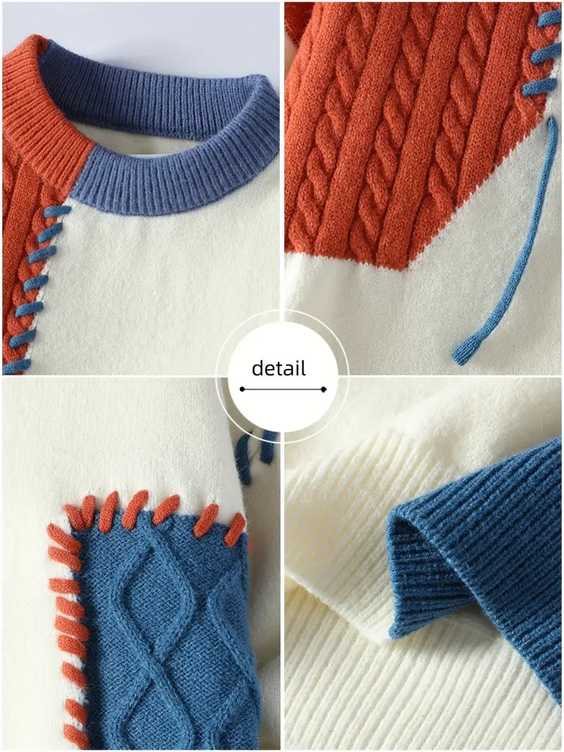 A Tonal Patchwork Knit Pullover – Unisex