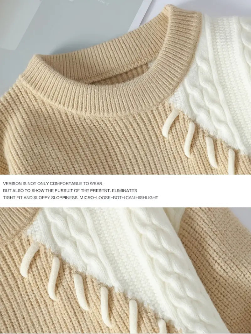 Patchwork Neutrals Sweater – Beige Ivory Mix