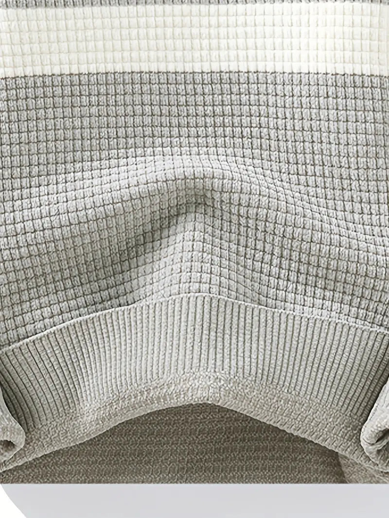 Block Stripe Textured Knit – Cream & Gray